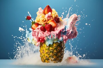 A refreshing ice blast with ice cream and fruit to quench your thirst - obrazy, fototapety, plakaty