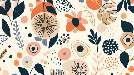 Abstract geometric floral pattern. Natural organic flower plants shapes, eco agriculture concept. Vector minimal illustration