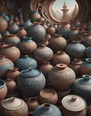 Fototapeta na wymiar Collection of Rustic Pottery Pieces in Earthy Tones, Generative AI