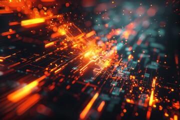 Obraz premium Abstract futuristic background with colorful glowing neon lights.