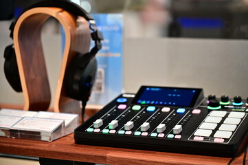 TW-03.16.24: Photo of audio control machines. Sanchuang Digital Plaza is Taipei's top electronics...