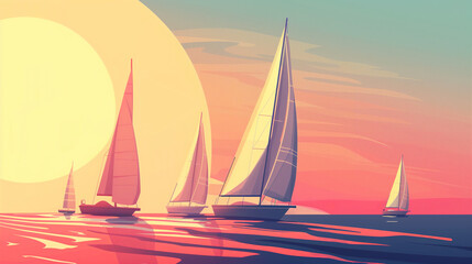 Abstract illustration of sailing race concept, vector art background - obrazy, fototapety, plakaty