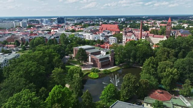 Aerial drone view of Brandenburgisches Landesmuseum f&uuml;r moderne Kunst in Cottbus , Germany