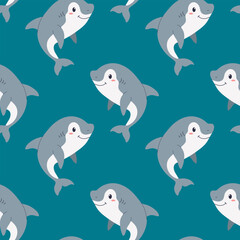 Children's vector pattern small shark on a blue background, for fabric, scrapbooking, etc.