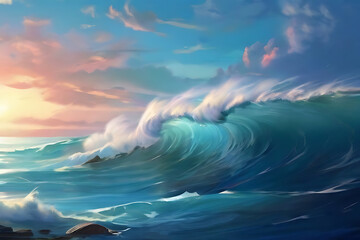 beautiful sea wave and the blue sky, AI Generative