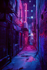Fototapeta premium A back alley with neon light at night