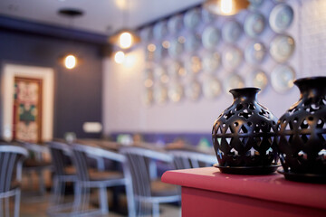 Interior of cafeteria, focus on food heaters, shallow dof.