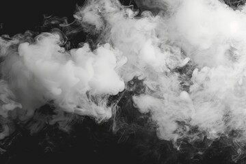 White smoke on a black background. steam vapour overlay. smoke and dust cloud isolated on dark background. black and white bnw style, realistic and high quality png, AI Generated.