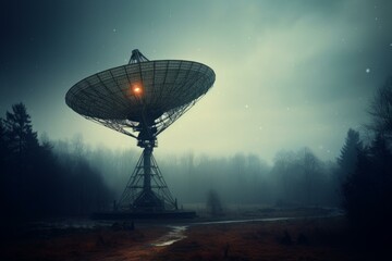 Directional Radiotelescope antenna. City sky digital. Generate Ai