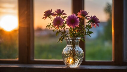 vase with flowers on the window