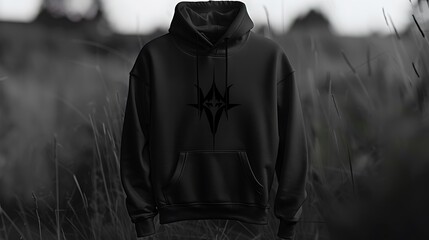 Design a logo to be placed on the front of a black tee hoodie. The logo should be minimalist and modern, suitable for a streetwear brand.  attractive look - obrazy, fototapety, plakaty