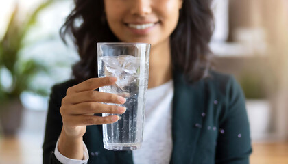 Woman Holding a Glass of ice Water for Healthy Lifestyle and Wellness, Hydration Essentials, How much water should you drink per day	
