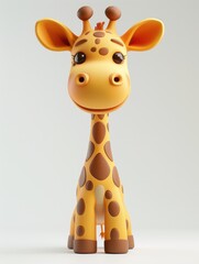 A toy giraffe is standing on a white surface.