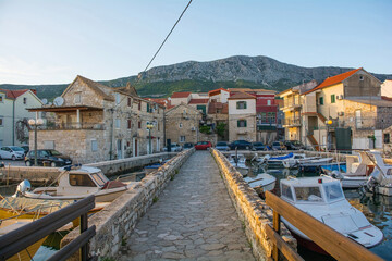 The view from Kastilac, a 16th century fort, to the mainland town of Kastel Gomilica, Kastela,...