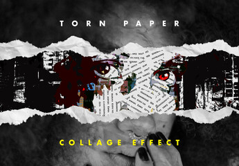 Fototapeta na wymiar Torn Papers Collage Photo Effect Mockup With Generative AI
