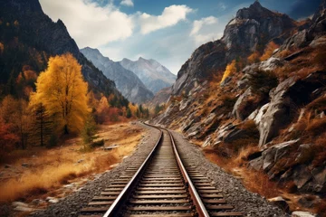 Poster Steep Railway mountains. Nature landscape scenic. Generate Ai © juliars