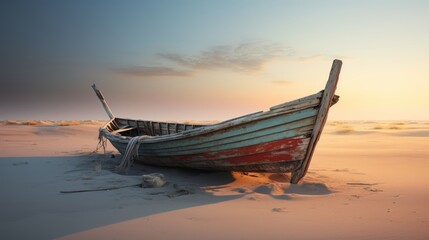 Vintage fishing boat on sandy shore a nostalgic reminder of serene coastal days
