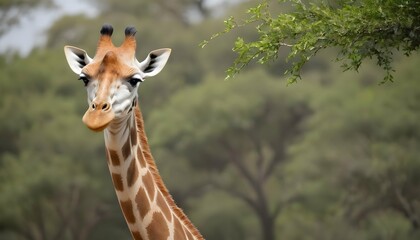 A Giraffe With Its Neck Reaching For Distant Leave