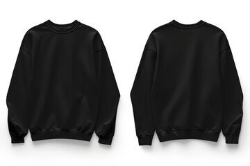 Black sweatshirt front and back mockup on white background with copy blank space