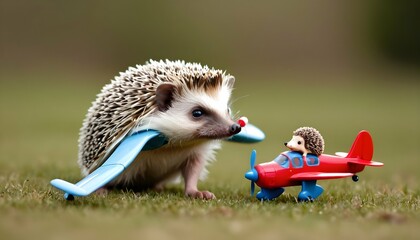A Hedgehog Playing With A Toy Plane Upscaled 16 1