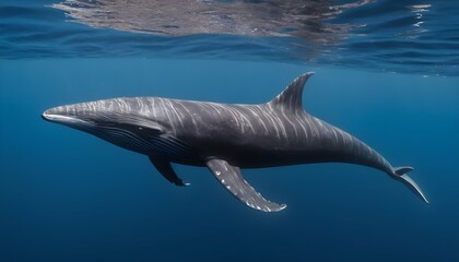 A Minke Whale Swimming Gracefully Underwater