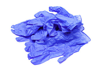 Blue surgical gloves pile isolated on white  - 762284633