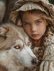 Photo d'une petite fille avec son chien