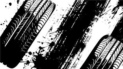 Tire tread marks, isolated wheel texture, tire marks - drift, rally, races, off-road, motocross. Distressed overlay texture of rusted peeled metal. grunge Vector isolated texture with grunge effect 