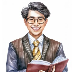 Smiling Asian Businessman Holding Book