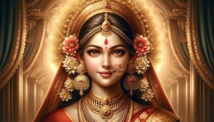 Realistic illustration for chaitra navratri with goddess durga portrait.