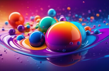 Colorfull abstract background. Flow of color paint with bubbles. Multicolored liquid, abstract 3D background