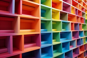 Spacious Colorful folders wooden bookshelves. Report organize stack color. Generate Ai