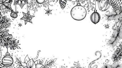 Christmas Frames and Borders set. Coloring page for kids and adults. Greeting card Happy New Year 2024, Merry Christmas. Children Colouring book pictures. Black and white ornate frame collection