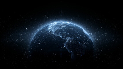 A blue planet with a starry sky surrounding it