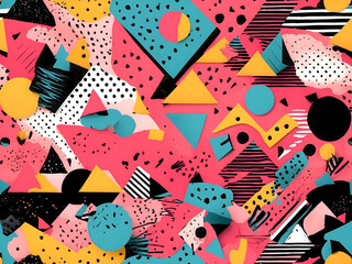 Fototapeta premium A flat illustration of a repeating geometric pattern with a variety of bright colors against a pink backdrop