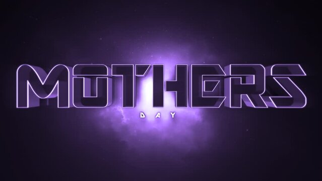 An eye-catching purple neon sign with the word Mothers Day written in a futuristic font. The vibrant glow of the sign is set against a neon purple backdrop