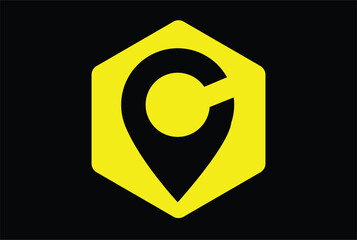 letter c logo, letter c and direction logo, location and hexagon logo, location and connection icon logo, logomark