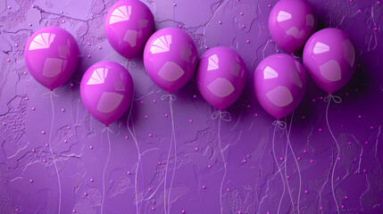Purple balloons on a purple background, festive background.