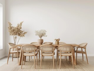 A room furnished with beautiful hardwood furniture including a long wooden table and chairs, creating a cozy dining space