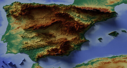 Relieve Topográfico de la península Ibérica y las Islas Canarias