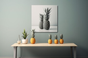 A modernist still life composition featuring pineapples arranged in a minimalist and abstract manner.