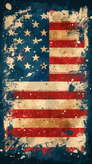 Retro shabby flag of America, flat poster design.