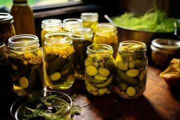 Making homemade pickles.