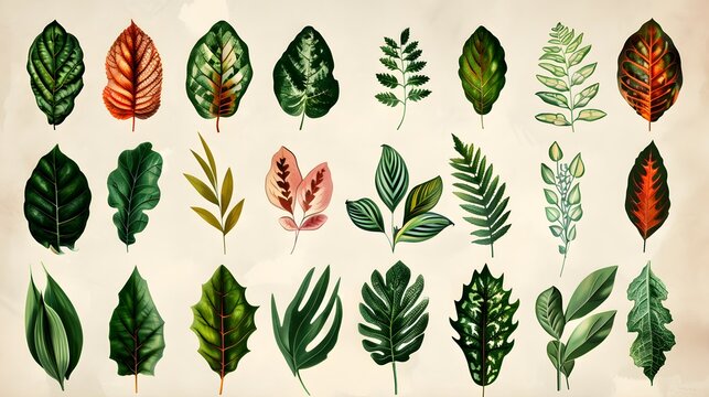 Collection of leaves found in (1825-1890) New and Rare Beautiful-Leaved Plants. Digitally enhanced from our own 1929 edition of the publication illustration 