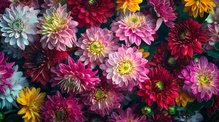 Colorful chrysanthemum flowers as background, closeup 