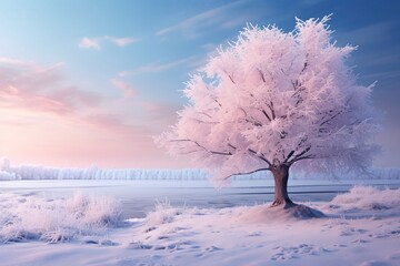 a tree in the snow - obrazy, fototapety, plakaty