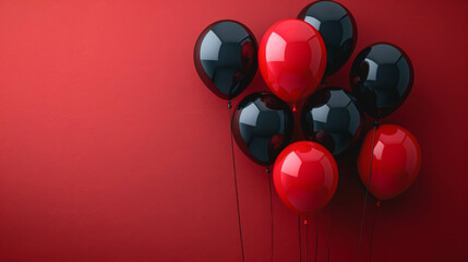 Black and red balloons on a red background isolated.