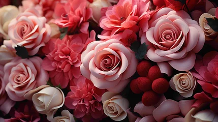 Fototapeten A symphony of roses in varying shades and shapes, elegantly positioned against a neutral background, offering a timeless and classic aesthetic © HASHMAT