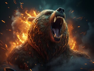 Fiery Roaring Bear Illustration