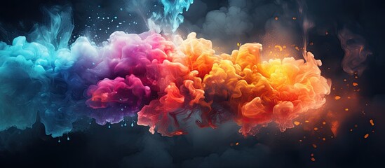 Obraz na płótnie Canvas A vibrant magenta cloud of gas resembling colorful smoke emerges from a bottle against a dark background, creating a mystical underwater art event